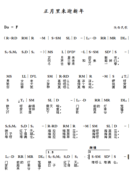 正月里来迎新年，字母简谱、.gif
